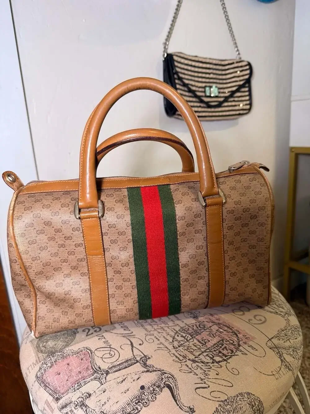 Gucci Vintage Micro GG Supreme Web Stripe Boston Bag